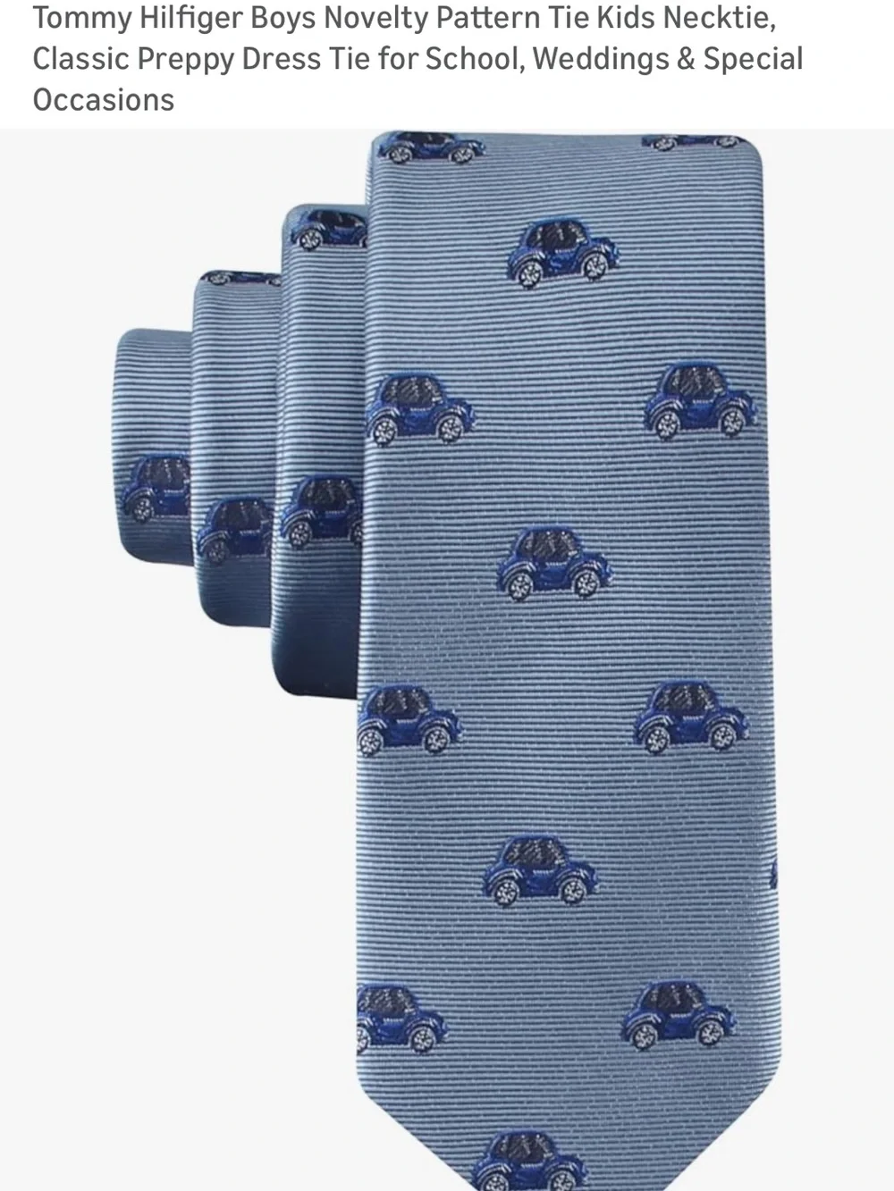 BRAND NEW Tommy Hilfiger Boys Kids Tie Necktie Blue Cars Print Printed Slim NWT